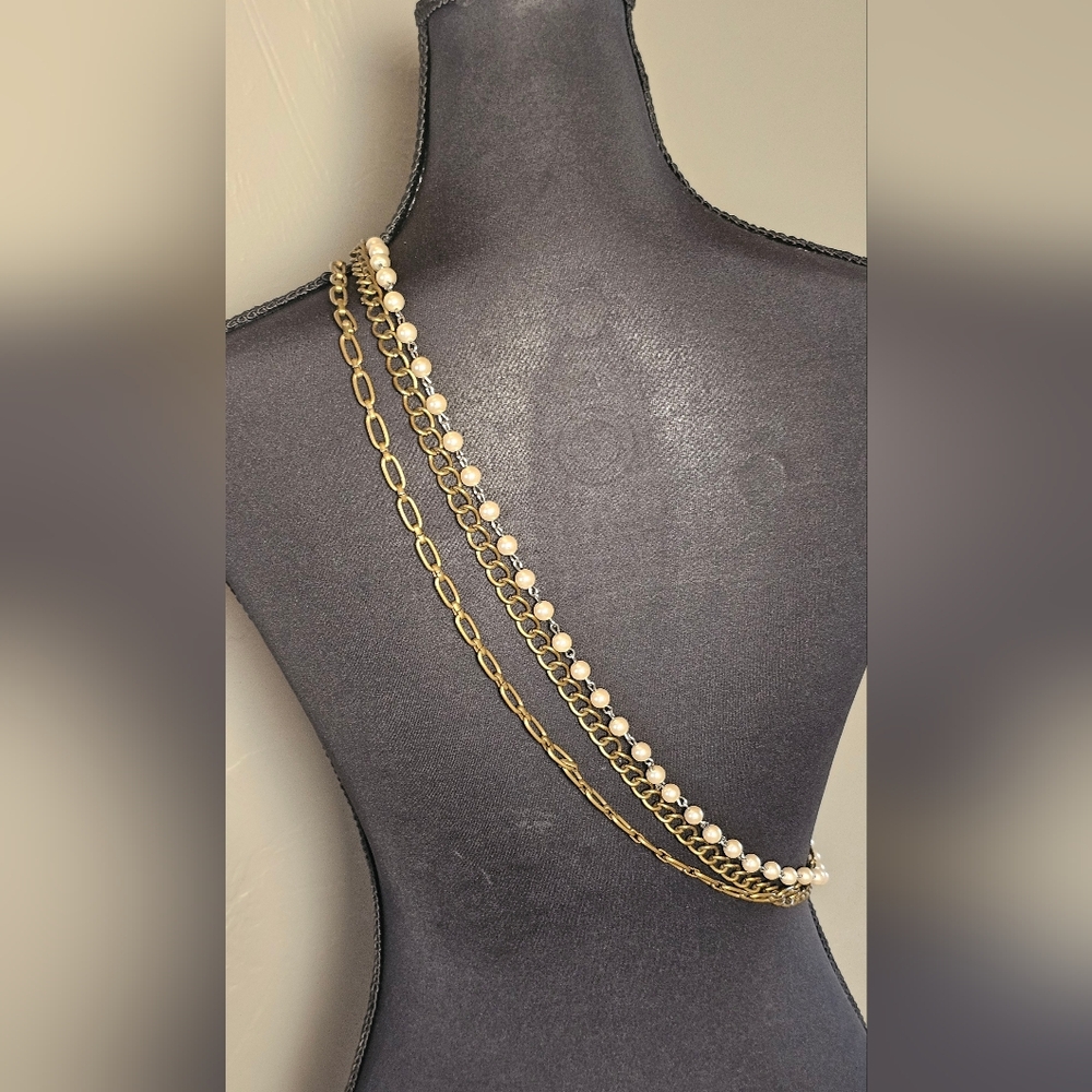 [AEO] Vintage Women's Belt OR Necklace ⭐️ Chain & Pearl Brown Ribbon Loop Tie - Picture 6 of 16